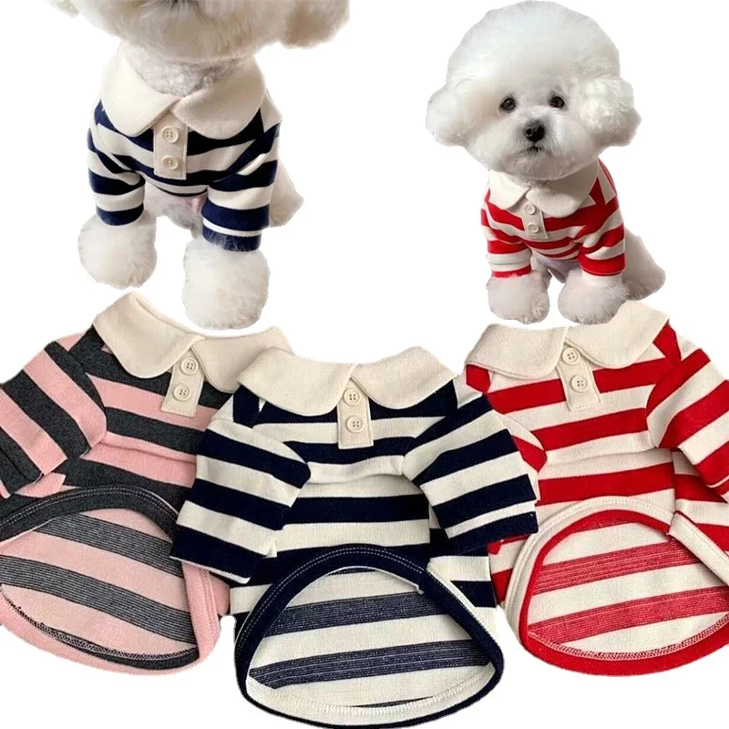 

Dog Clothes Schnauzer Teddy York Shire Polo Shirt Summer Dress Striped Pet T-Shirt Dog Costume Soft Pullover Suit for Dog Puppy