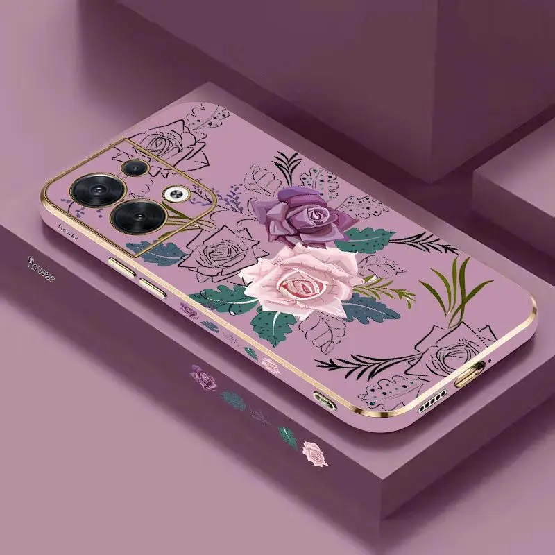 

Blooming Rose Luxury Plating Phone Case On For Oppo Reno 8T 8Z 8 6 7Z 6Z 7 Pro 6 Pro 9 Pro 8 Pro 5K 5 Pro 9 Pro Plus Cover