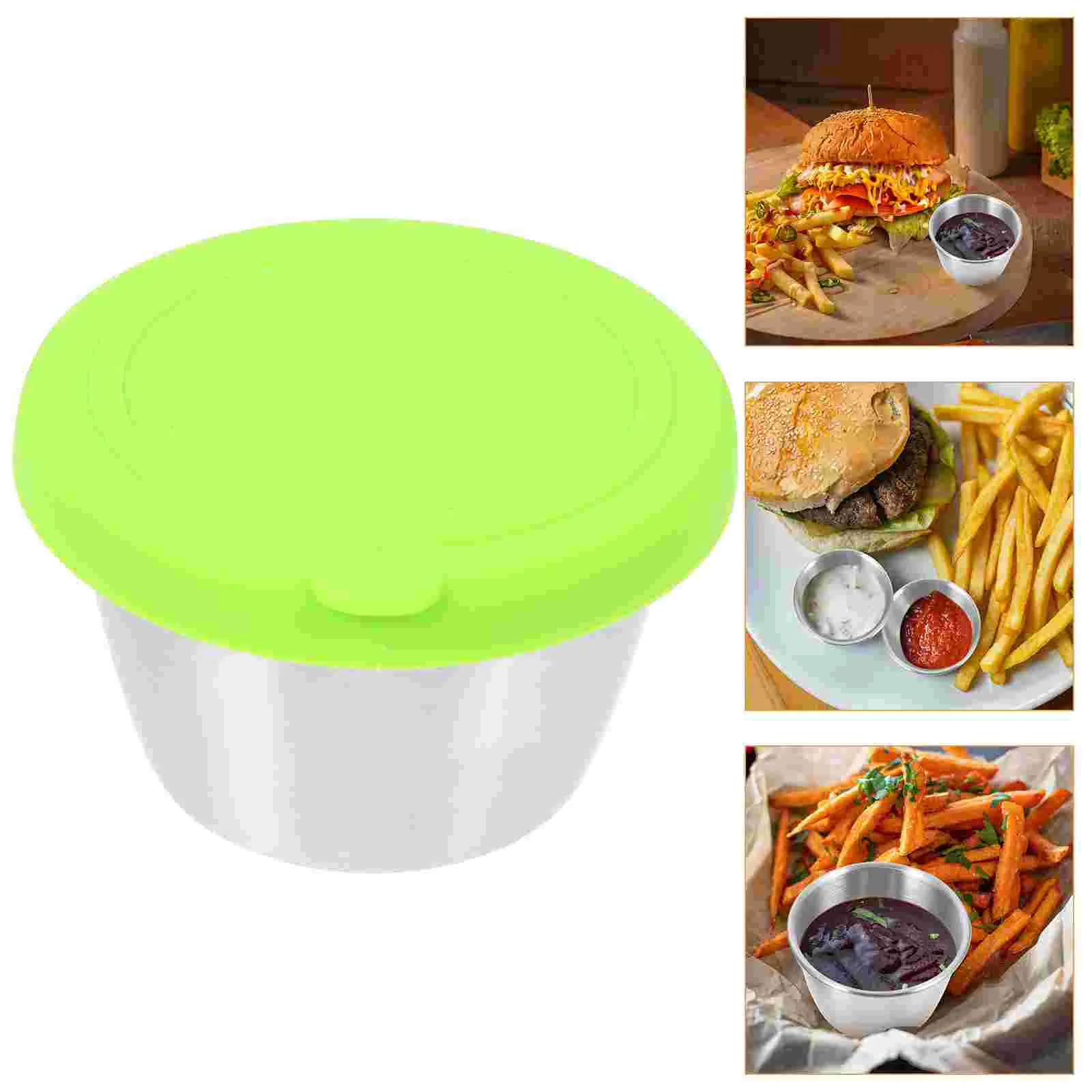 Sauce Cups Containers Dipping Stainless Steel Condiment Containerlidssnack Dishes Metal Cup Salad Dressinggo Silicone Appetizer