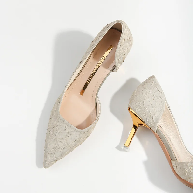 

2022 New Women's Shoes Fashion Shallow Hollow High Heels Summer Pointed Toe Thin Heels Suede Wedding Shoes Stripper Shoes Pumps