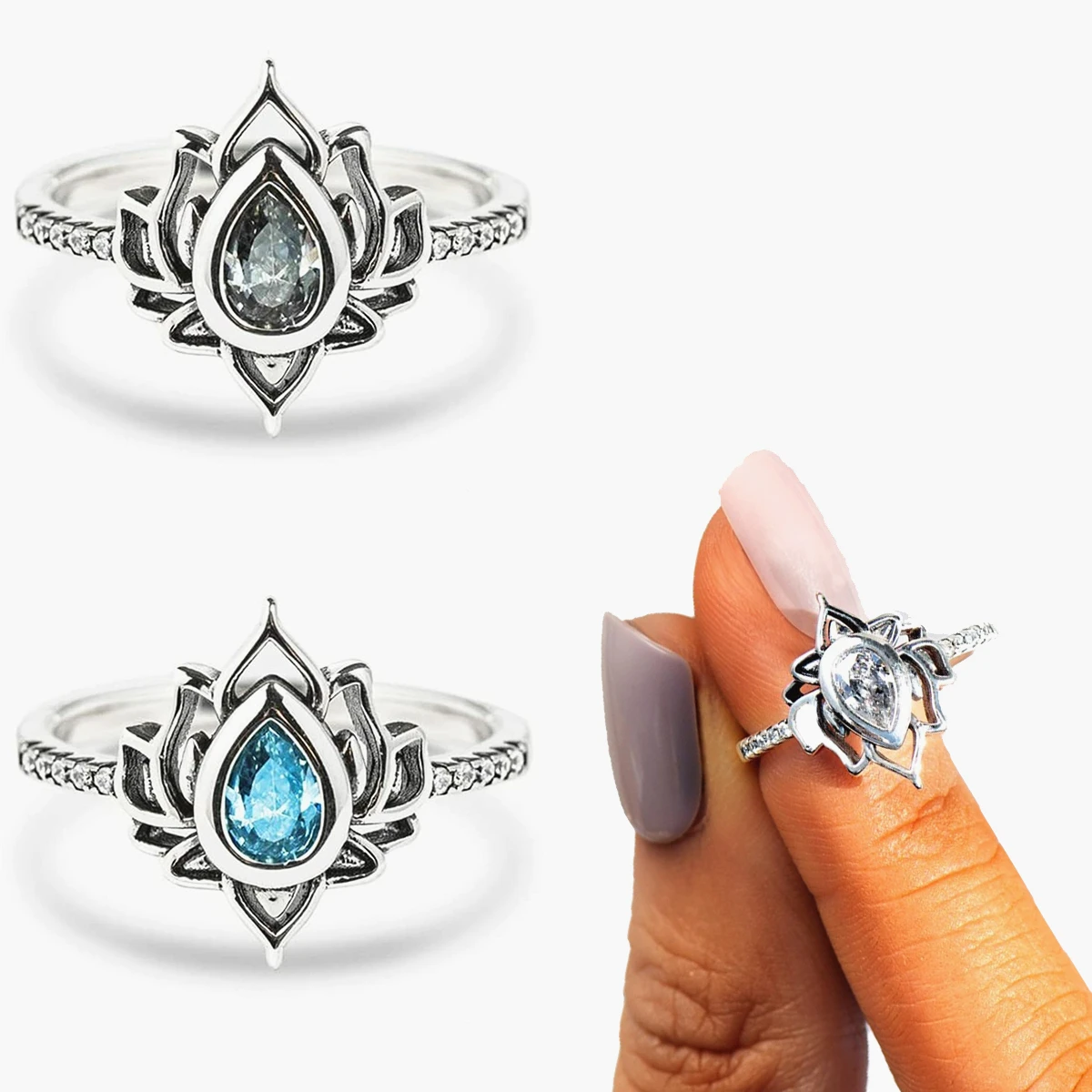 

Unique Fashion Inlaid Zircon Sterling Silver Lotus Ring Gift For Woman Girls