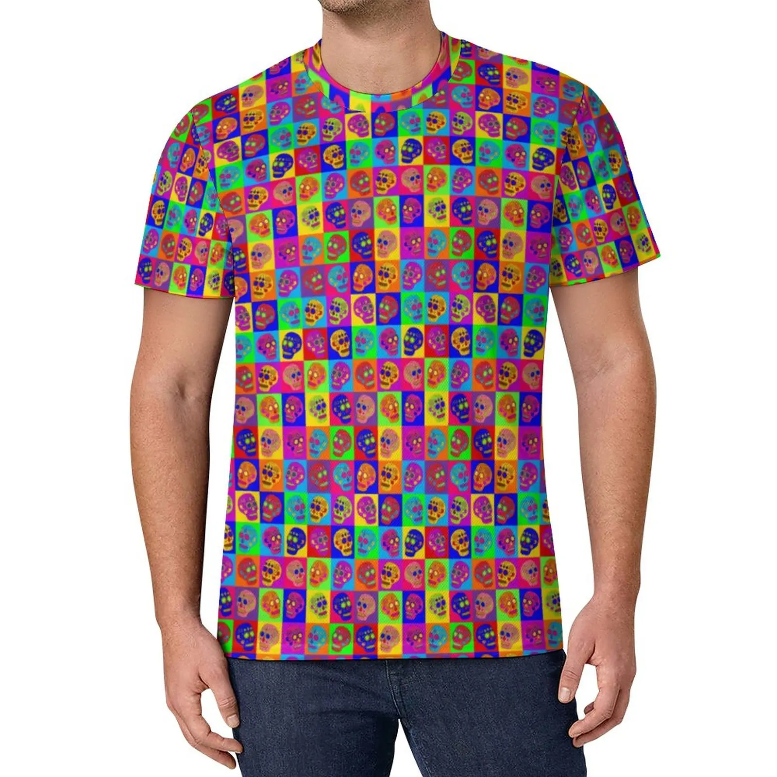 

Sugar Skull Squares T-Shirt Day of The Dead Vintage T-Shirts Summer Design Tees Fun Clothing Plus Size