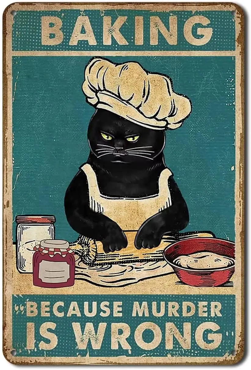 

Cat Kitty Kitchen Vintage Metal Tin Sign Funny Cute Black Cat Wall Art Decor Metal Sign for Home Kitchen Farm Restaurant