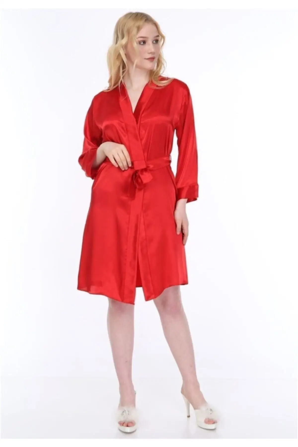 

Dressing Gown Plain Satin Fashion Robe Female Bathrobe Sexy Peignoir Kimono Bride Dressing Gown Gown Gown Gown Gown