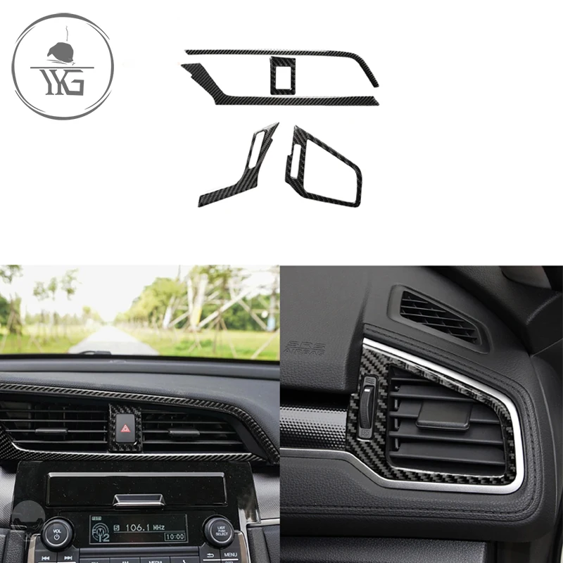 

Наклейка из углеродного волокна для Honda Civic 10, 2016-19, s, Центральная панель кондиционера, рамка управления вентиляционным отверстием переменно...