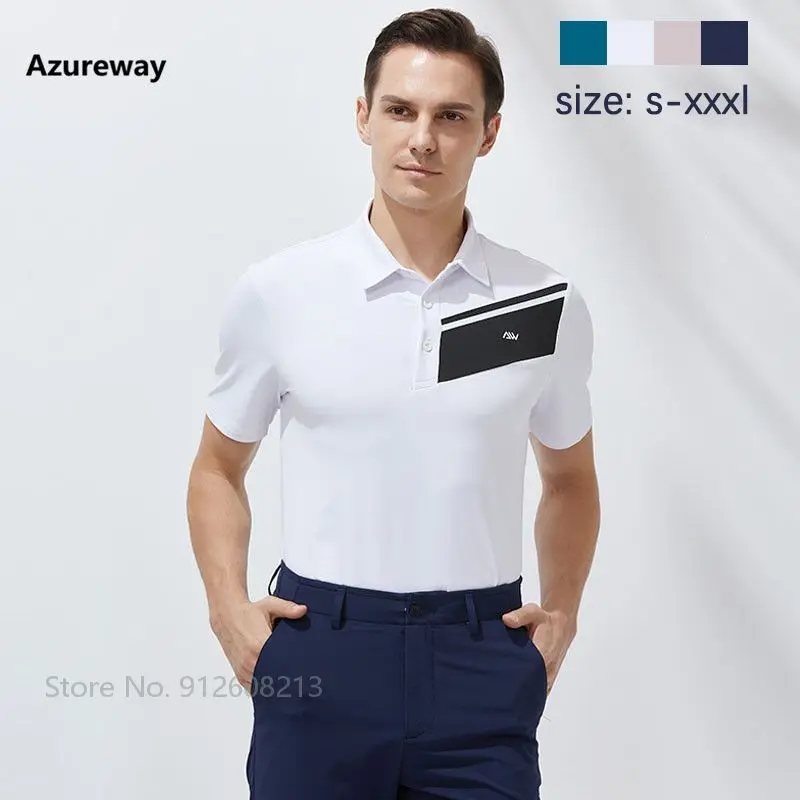 

Мужская одежда для гольфа Azureway, Повседневная футболка для гольфа, летняя рубашка-поло с защитой от пота, мужская деловая футболка с коротким...