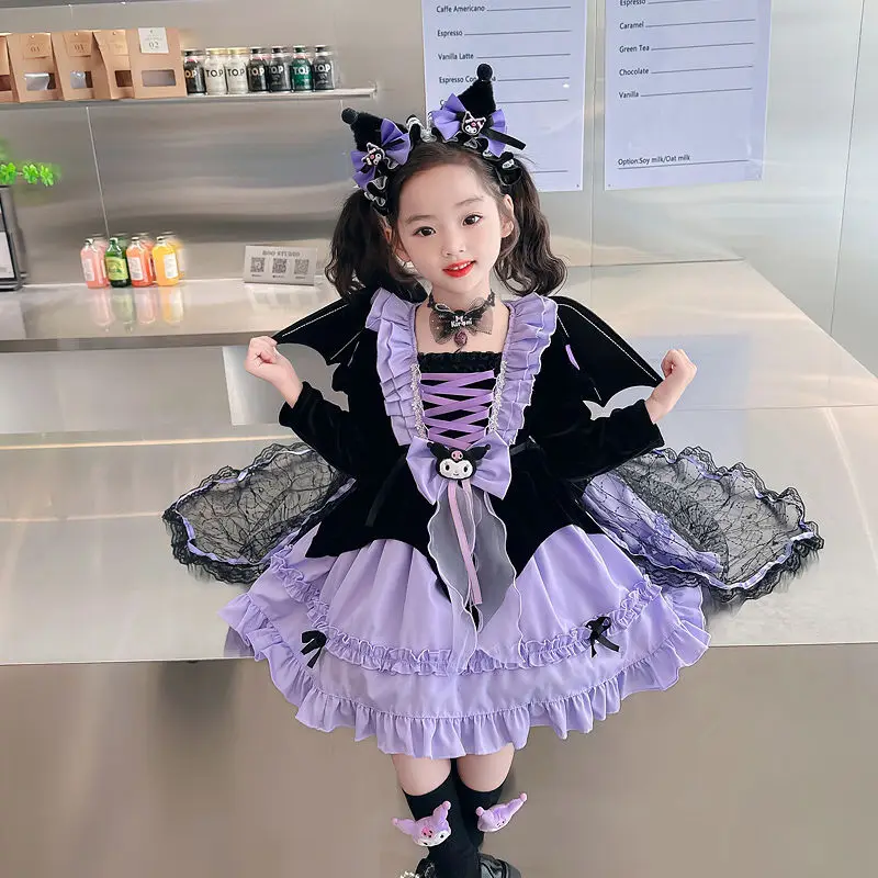 

Kawaii Sanrios Kuromi Girl Girl Autumn Style Long-Sleeved Dress Jk Lolita Princess Dress Halloween Cos Skirt Birthday Present