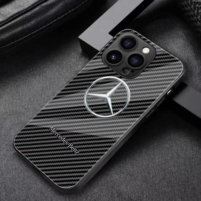 

Чехол для мобильного телефона из углеродного волокна с логотипом Mercedes Benz для iPhone 16, 15, 14, 13, 12, 11 Pro Plus Promax 7, 8 Plus SE2 SE3 XS Xr
