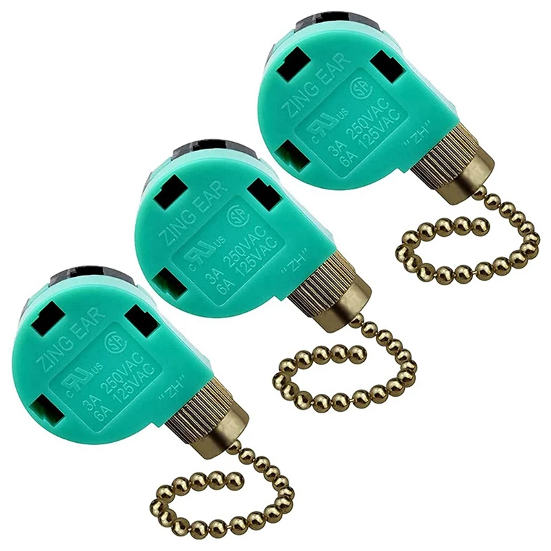 

12 Pack Ceiling Fan Switch 3 Speed 4 Wire Zing Ear ZE-268S6 Fan Pull Chain Switch Replacement Speed Control Switch