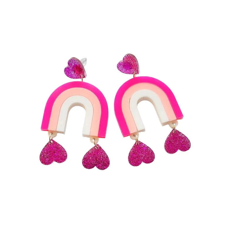 

Pink Heart Pendant Geometric Rainbow Stud Earrings Personality Exaggerated Jewelry