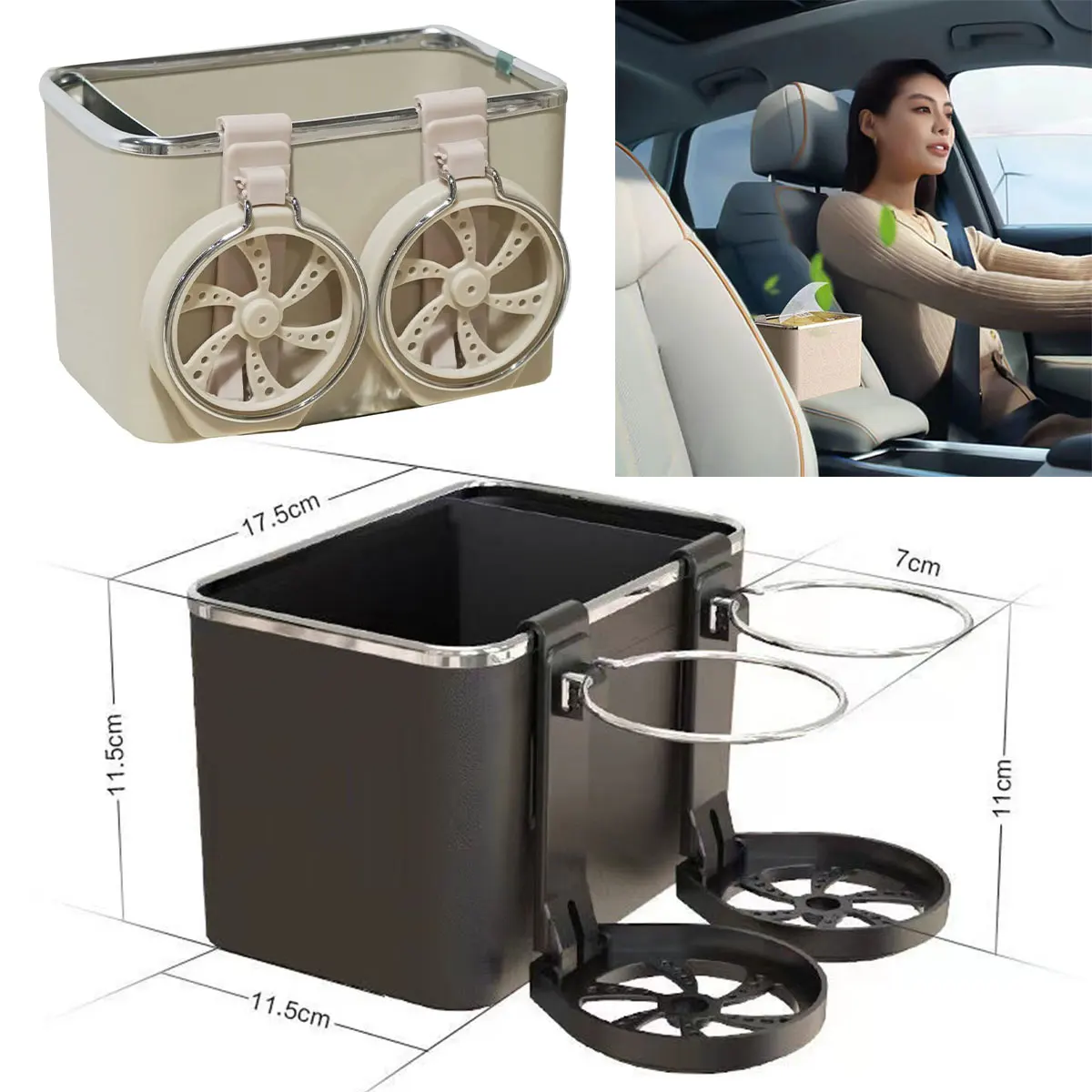 

Multifunctional Car Armrest Storage Box with Water Cup Holder Adjustable and Foldable Car Tissue Box Durable Car Organizer