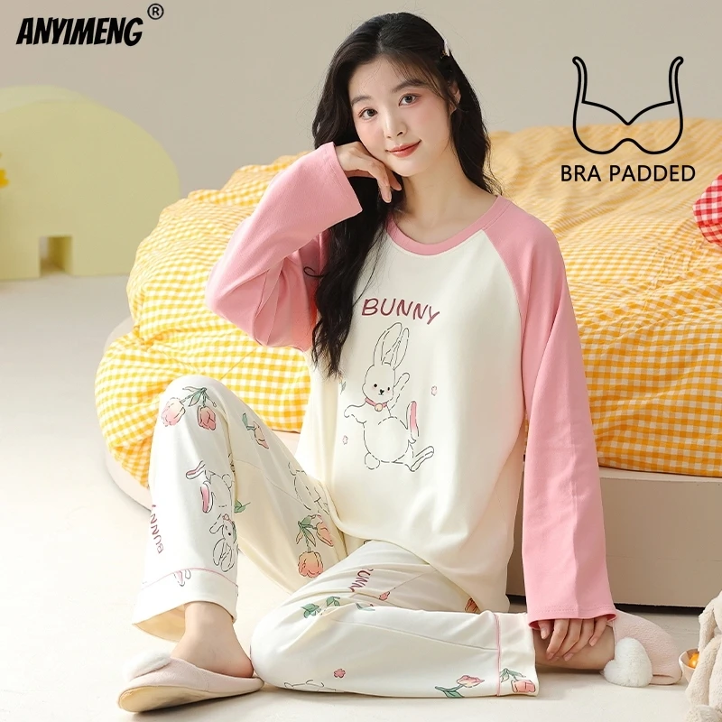 Милая пижама с принтом медведя новая осенне-зимняя женская подушечками для