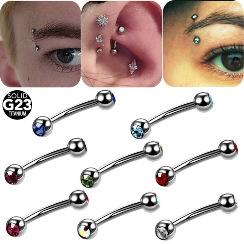 

1Pc/lot 16G Titanium 3mm Gem Ball Eyebrow Piercing Curved Barbell Lip Ring Snug Daith Helix Rook Navel Earring Sexy Body Jewelry