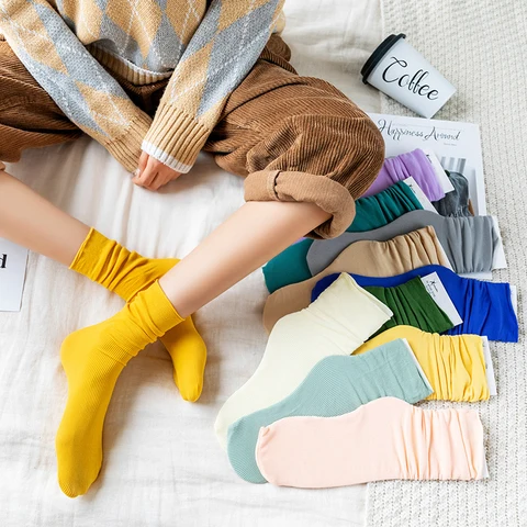 LKWDer 1Pair Women Colorful Loose No Pilling Socks Knitting Rib Thin Spring Summer Female Socks High Tube Streetwear Soft Sock