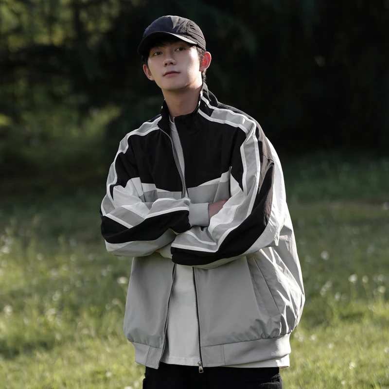 Мужская куртка в полоску новинка 2024 весенне-осенняя свободная спортивная