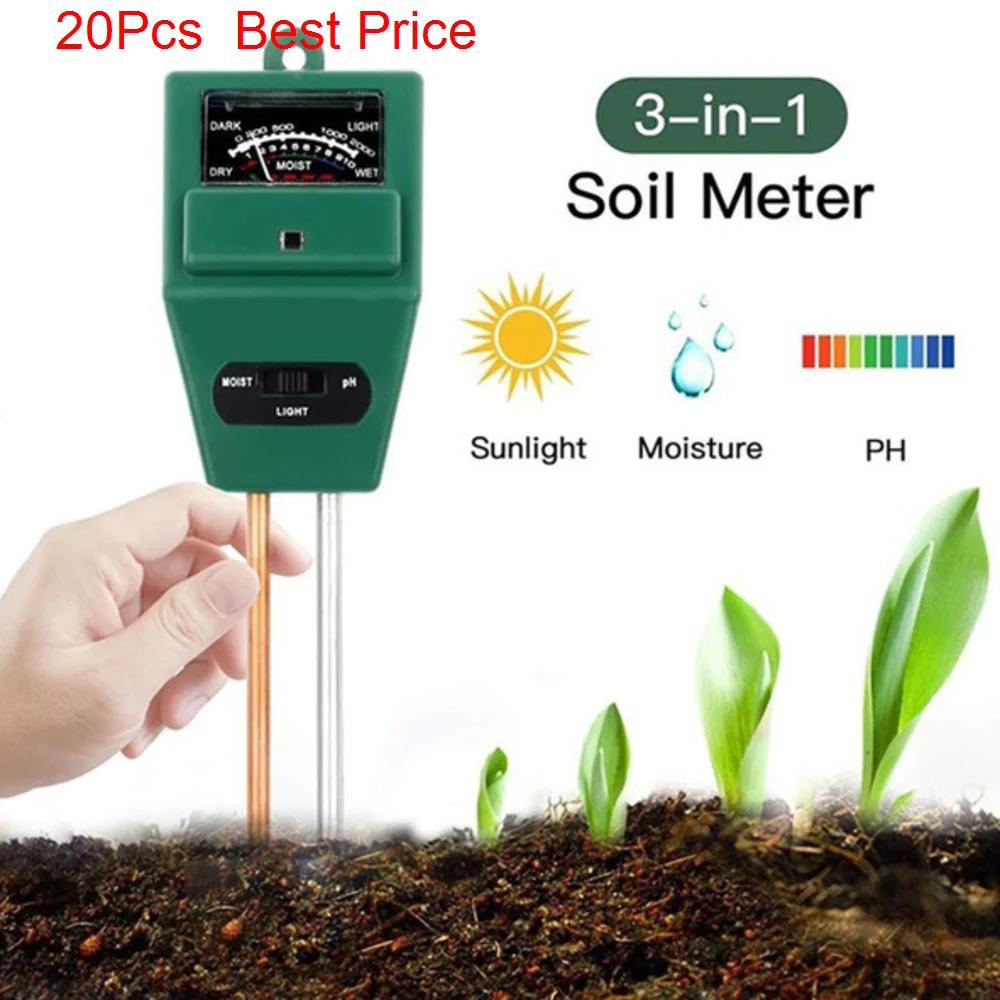

20Pcs/lot 3 in1 Soil Water Moisture PH Meter Acidity Humidity Sunlight Light PH Test Garden Plants Flowers Moist Tester
