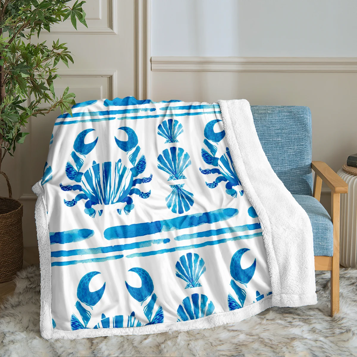 

Ocean Throw Blanket Crab Sherpa Blanket Cute Blanket Soft Black European Style Blanket for Sofa Office