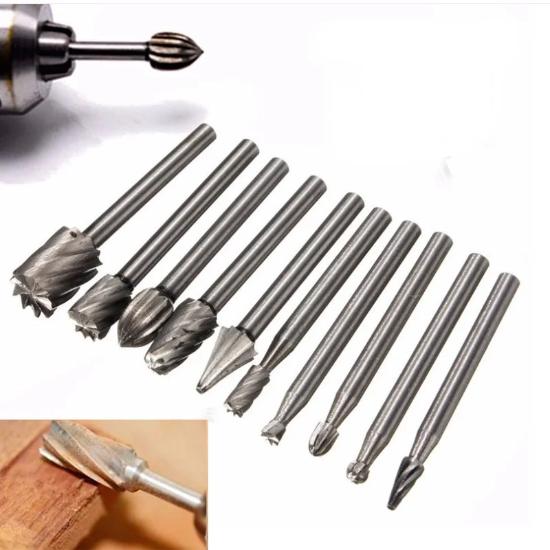 

10pcs Titanium Routing Wood Rotary Milling Rotary File Cutter Woodworking Carving Carved Knife Cutter Tools 3mm Milling Cutter