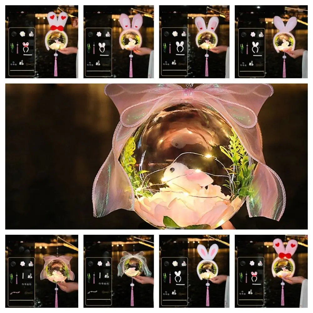 

Chinese Style Jade Rabbit Lantern Retro Handmade Good Luck Luminous Rabbit Lantern Glowing DIY Material Bag Party Decor