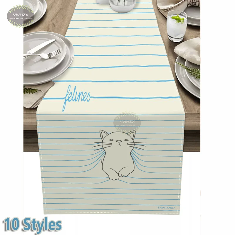 

Cat Print Table Runner Kitchen Decoration Modern Stick Figure Tablecloth Hotel Wedding Arrangement Cartoon Table Flag Home Decor