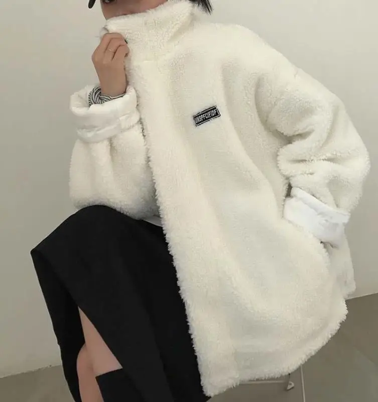 Retro 90s Style Both Sides Wear Women Jacket Winter Coat Cotton Cashmere Loose Winter Coats for Woman Jackets Female Clothing