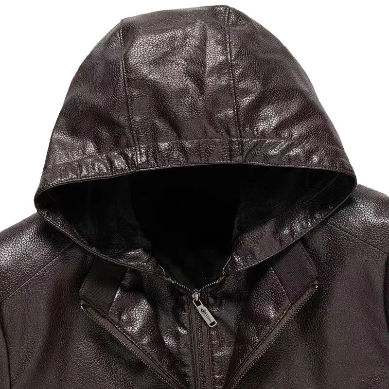 Повседневное ветрозащитное и теплое зимнее кожаное пальто с капюшоном флисовая