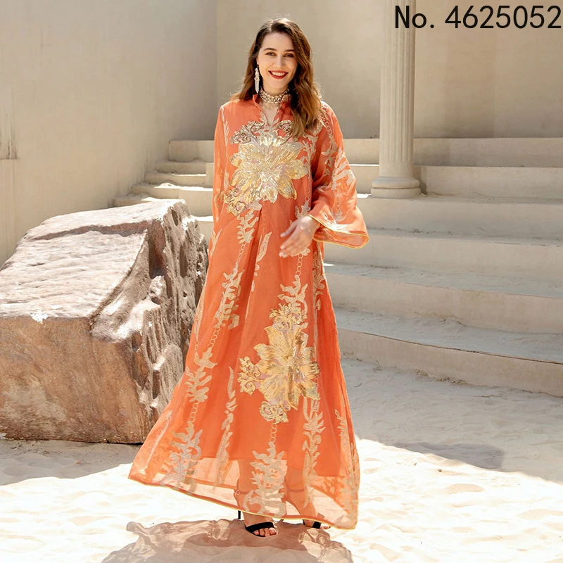 

Sequins Embroidered Abaya Dress For Women Moroccan Kaftan Turkey Arabic Jalabiya White Islamic Ethnic Robe 2022 Eid New