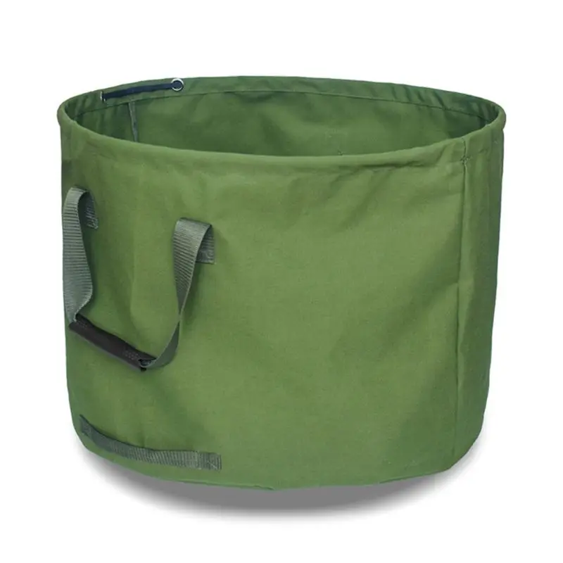 

D0AD Garden Lawn Leaf Yard Waste Bag Clean Up Tarp Container Tote Gardening Trash Reusable Heavy Duty Military Canvas