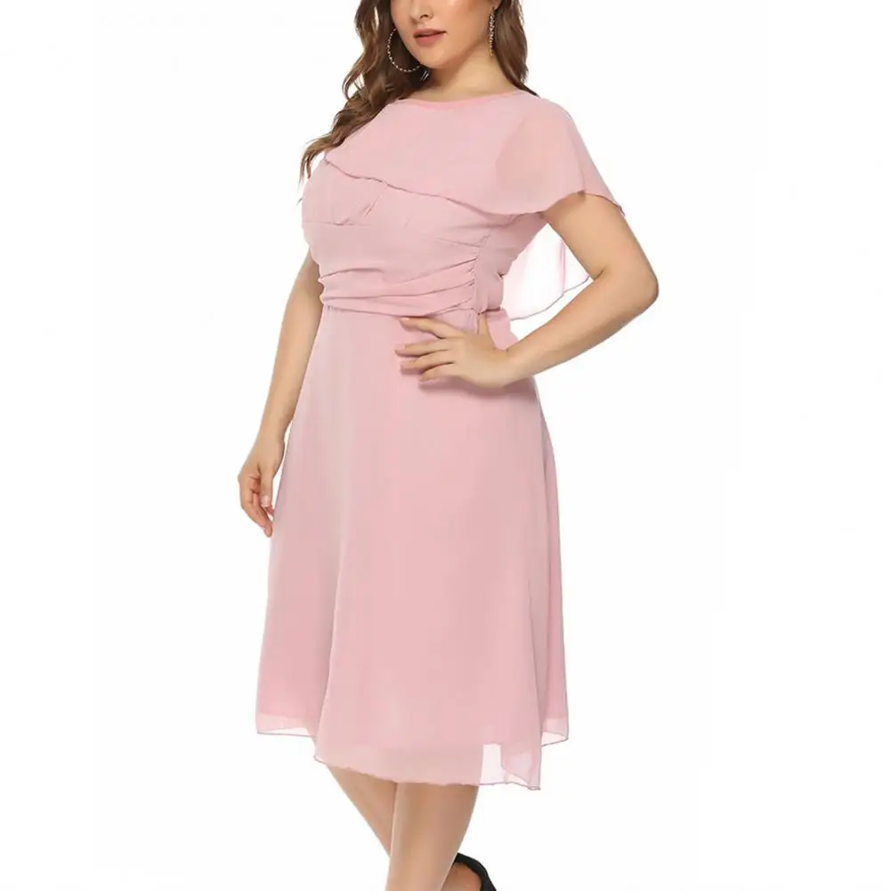 

Round Neck Dress Stylish Plus Size Women's Sleeveless Midi Dress with Double Layers High Waist Pleats Irregular for Summer