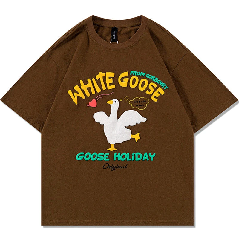 

100% Cotton White Goose Duck Cute Cartoon T Shirts Kawaii Grahic Tee O-neck Oversized Y2K Tops Summer Plus Size Harajuku Fashion