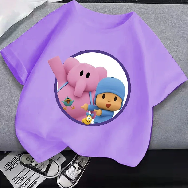Pocoyos Kids T-shirt Cartoon Anime Print Shirt Cute Summer Short Sleeve Tops Shirts Children Tees Pure Cotton Boutique Clothing