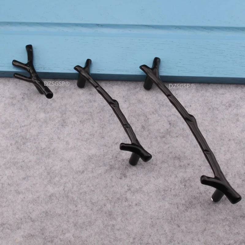 96/128 мм модная ручка для мебели в виде ветки дерева ручки ящика черные серебристые