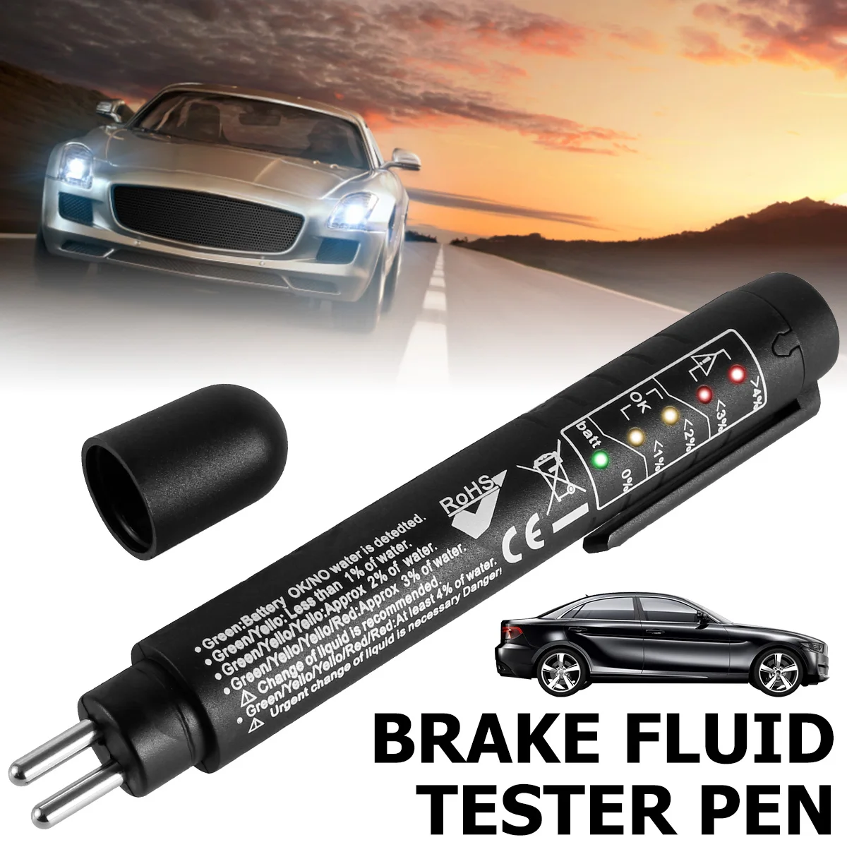 Brake Fluid Tester Accurate Brake Fluid Detection Pen Portable Brake Oil Quality Digital Analyzer Level with 5 LED Display