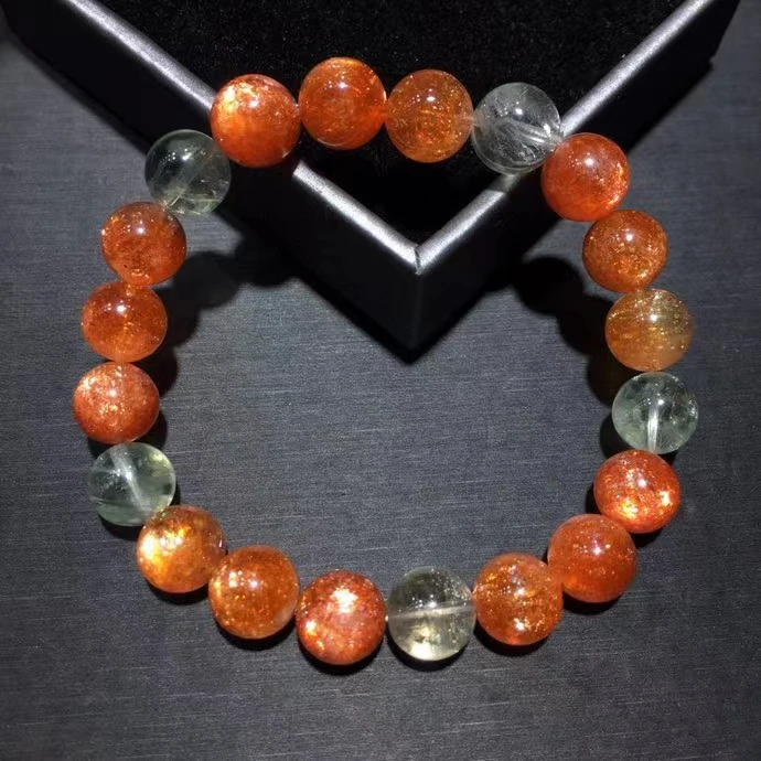 

Natural Arusha Orange Sunstone Strawberry Quartz Bracelet 9.5mm Orange Beryl Clear Rectangle Beads Women Bangle AAAAAA