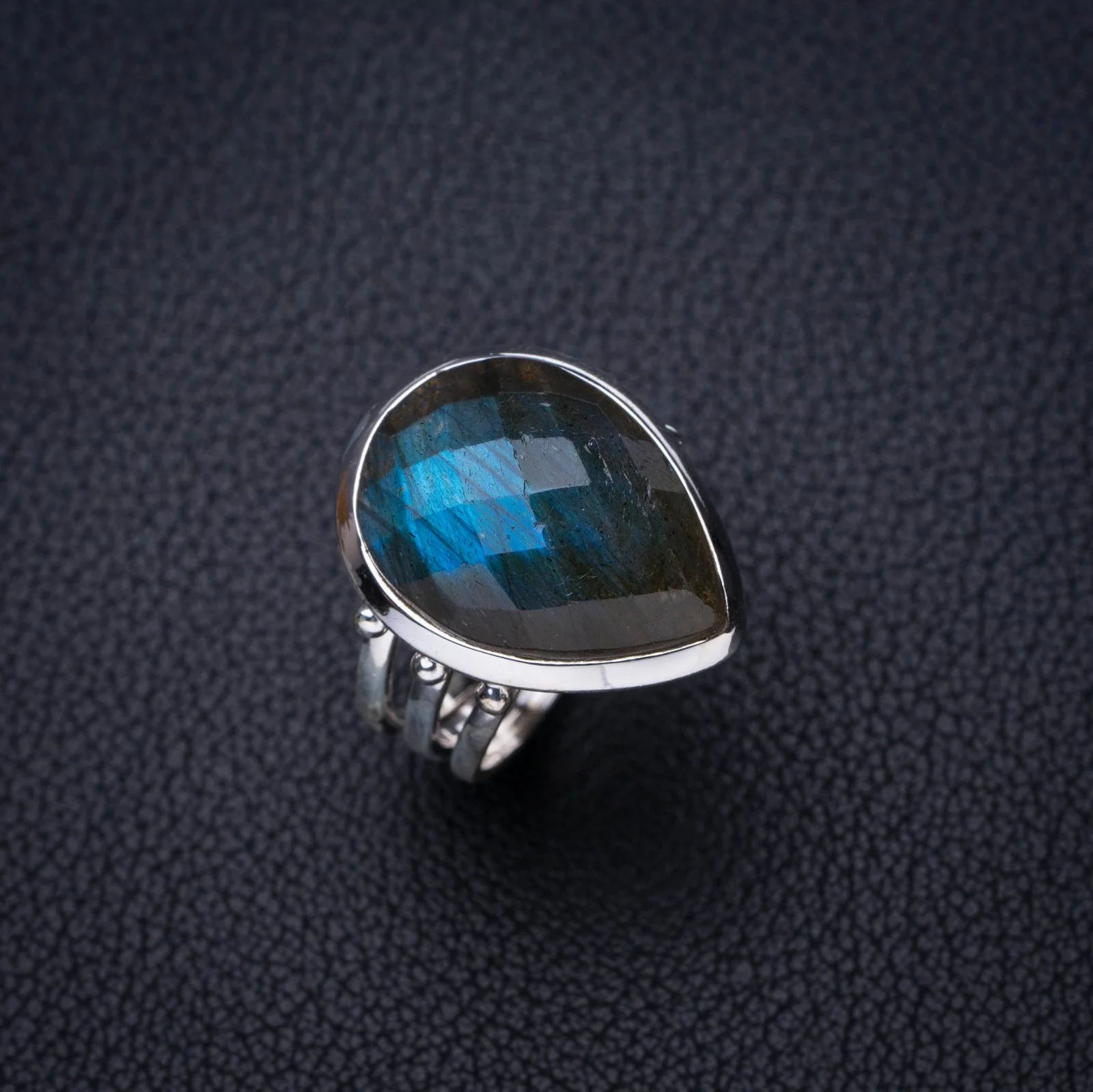 

StarGems Природный синий огонь Лабрадорит ручной работы фото серебряное кольцо 7,75 E7310