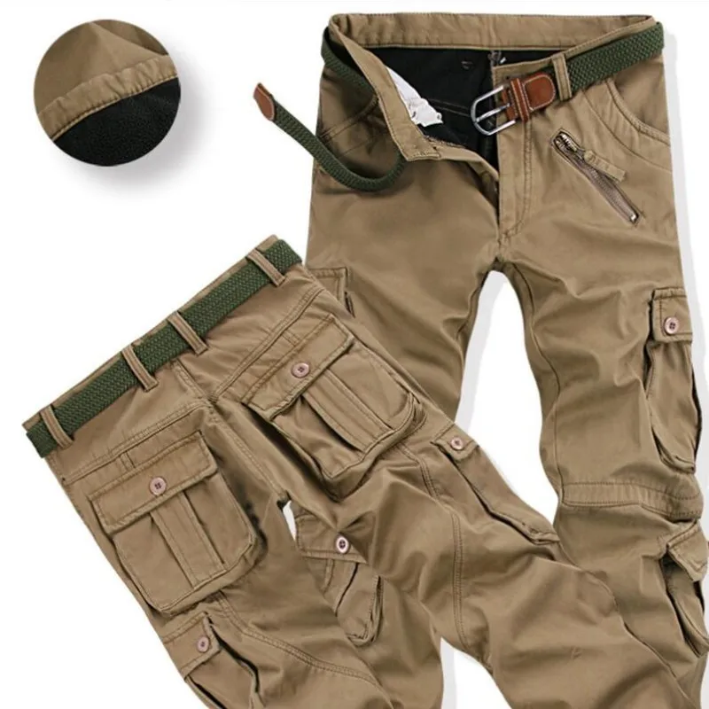 

Men's Winter Pant Thick Warm Cargo Pant Casual Fleece Pocket Fur Trouser Plus Size Brushed Fashion Loose Baggy Joger Worker Male