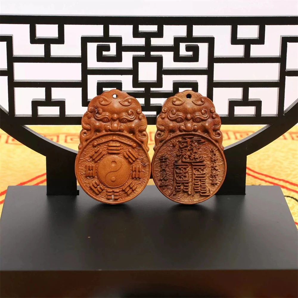 Taoist молния ударит по дереву jujujube, Tai Chi Bagua, подвеска Tai Sui, двойная, твердая древесина, декоративный маленький ornam Taoist молния ударит по дереву jujujube, Tai Chi Bagua, подвеска Tai Sui, двойная, твердая древесина, декоративный маленький ornam