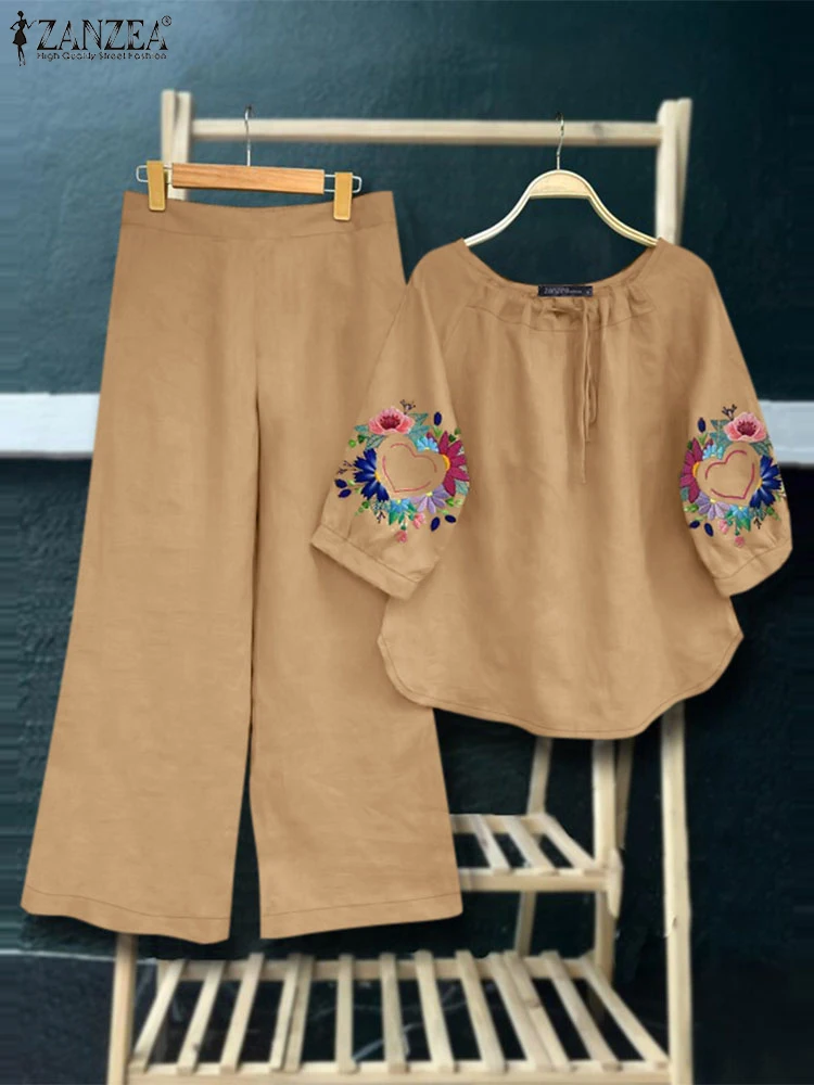 Осень 2024 спортивные костюмы ZANZEA женские комплекты из 2 предметов блузка с