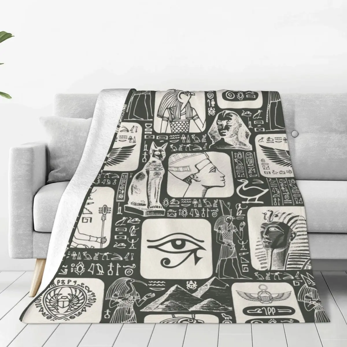 

Ancient Egypt Blanket Velvet Printed Egyptian Hieroglyphs Multi-function Warm Throw Blanket for Sofa Bedroom Quilt