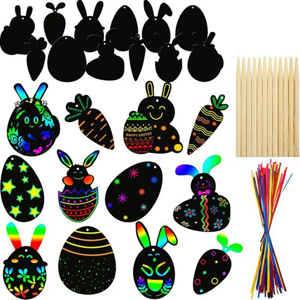 

1 Set Attractive Happy Easter Radish Rabbit Egg Scratch Painting Toys Scratch Art Paper Cards Unisex DIY Decoration