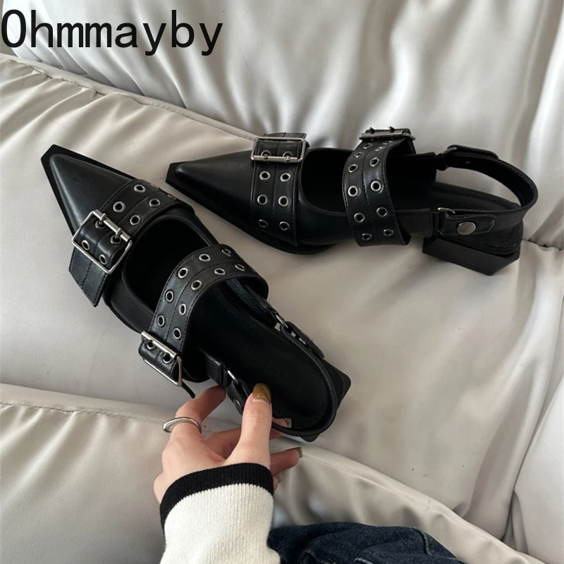 2025 дизайнерские женские туфли Мэри Джейн модные неглубокие сабо с заклепками