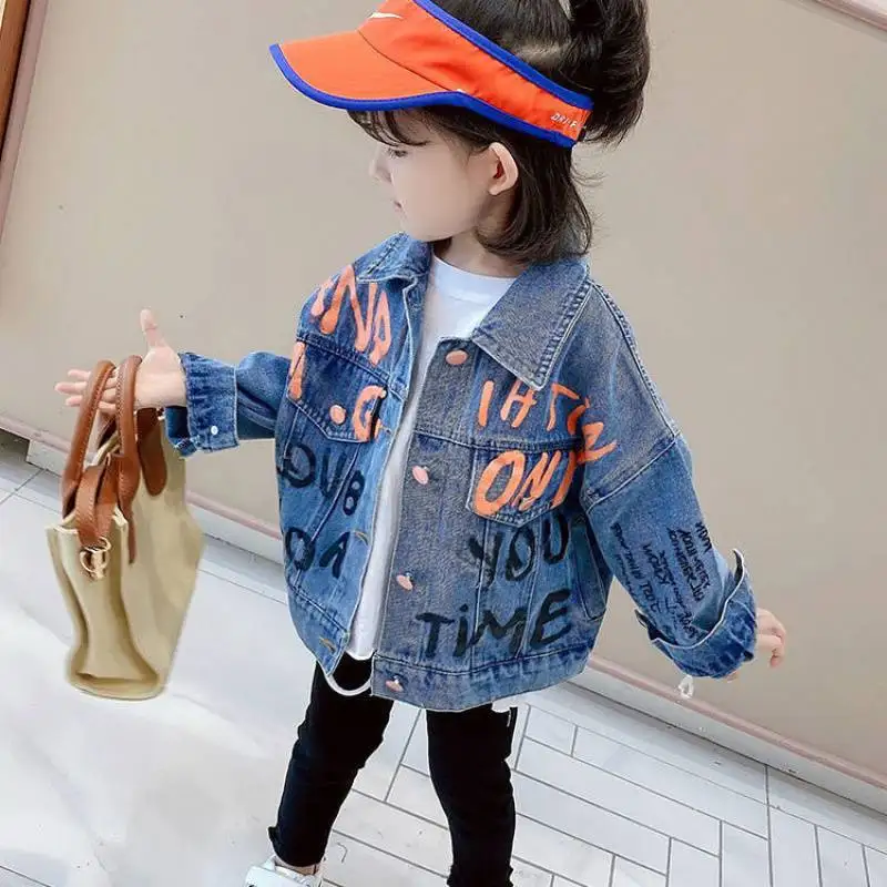 

Spring Fall Boys and girls Casual All-match Denim Jackets 2-10 Years Kids Turn-down Collar Long Sleeve Coat Children Loose Tops