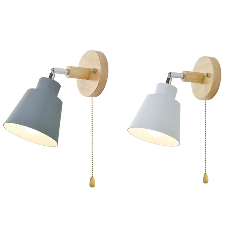 

Nordic Wooden Wall Lamp Bedside Wall Lamp Sconce Wall Light for Bedroom Corridor with Zip Switch Freely Rotatable