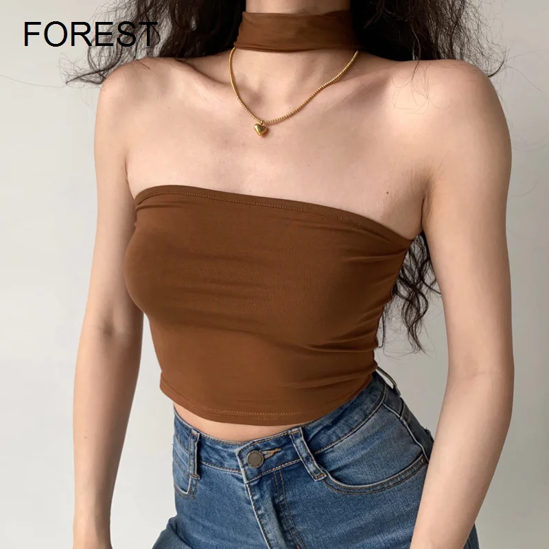 

Женский топ, стильный бюстгальтер с подвесным воротником, женская одежда, короткий топ с открытым пупком, летний сексуальный топ на бретель...