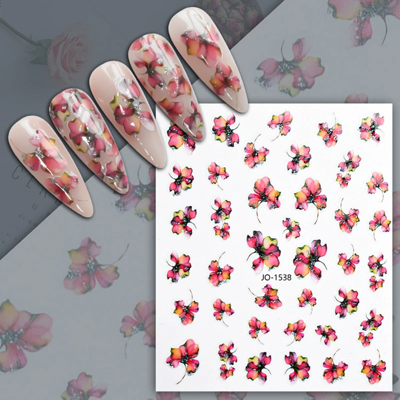 

Chinese Feng Shui Ink Flower Gold Foil Rose Manicure Stickers Nail Supplies DIY Nail Decals Nail Art Decoration Press on Nails