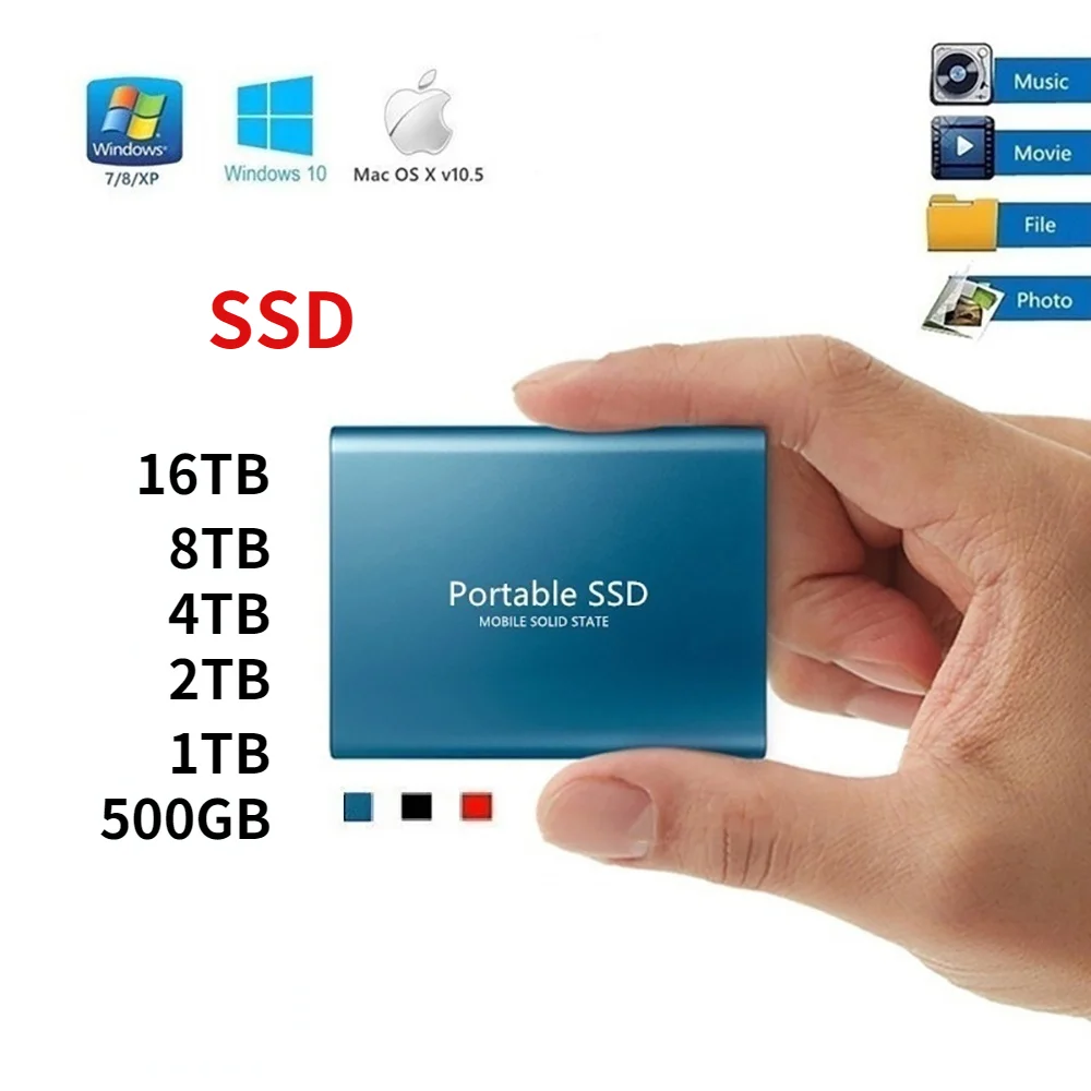 

500GB 4TB 8TB 16TB Mobile Hard Disk Type-C Portable SSD Shockproof Aluminum Alloy Solid State Drive High Speed Memory Stick