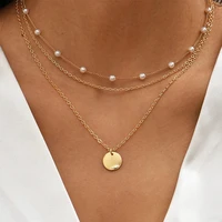 vintage pearl pendant necklace clavicle pearl chain layered collar necklace for women pearl necklace trendy girls jewelry 2022
