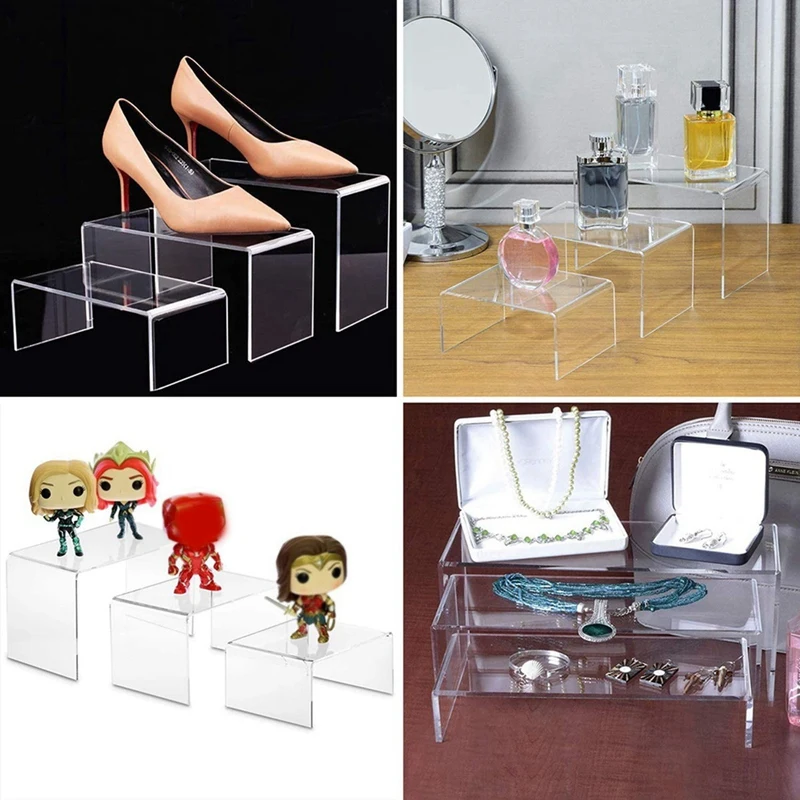 

Acrylic Display Risers, Clear Rectangle Stands Shelf For Display 12Pcs