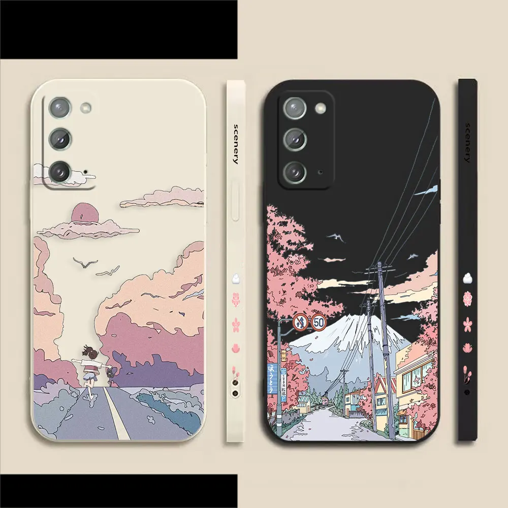 

Sunset Cherry Blossoms Country Road Case For Samsung A70 A60 A50 A40 A20S A10S Note 20 10 M33 M32 Pro Plus Lite Ultra 4G 5G Case