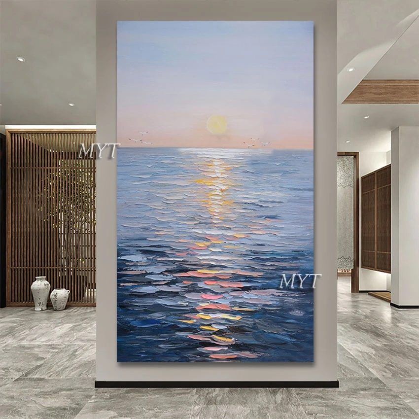 

New Arrival Seascape Sunset Artwork Thick Oil Canvas Paintings Picture Acrylic Art Wall Abstract Decor Frameless Hand-painted